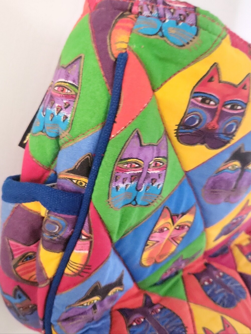 Vintage Laurel Burch Whimsy Feline Cat Face Quilted Top Handle Purse NWT - Picture 13 of 13